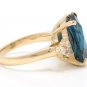 9.35Ct Natural LONDON BLUE TOPAZ & Diamond 14K Solid Yellow Gold Ring
