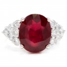 8.90 Carats Red Ruby and Natural Diamond 18K Solid White Gold Ring