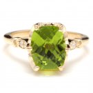 3.00 Carats Natural Peridot and Diamond 14K Solid Yellow Gold Ring