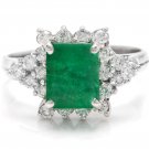 2.60Ct Natural Emerald & Diamond 14K Solid White Gold Ring