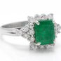 2.60Ct Natural Emerald & Diamond 14K Solid White Gold Ring