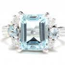 4.80 Carats NATURAL AQUAMARINE and DIAMOND 14K Solid White Gold Ring