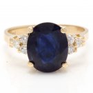 5.75Ct Natural Blue Sapphire & Diamond 14K Solid Yellow Gold Ring