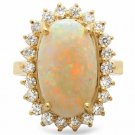 7.00Ct Natural Australian Opal and Diamond 14K Solid Yellow Gold Ring