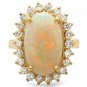 7.00Ct Natural Australian Opal and Diamond 14K Solid Yellow Gold Ring