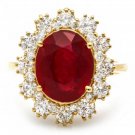 6.60 Carats Natural Red Ruby and Diamond 14K Solid Yellow Gold Ring