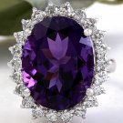 10.85 Carats Natural Amethyst and Diamond 14K Solid White Gold Ring