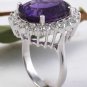 10.85 Carats Natural Amethyst and Diamond 14K Solid White Gold Ring