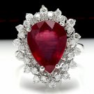 7.90 Carats Natural Ruby and Diamond 14K Solid White Gold Ring