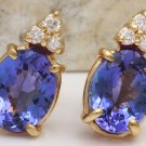 4.18Ct Natural Tanzanite and Diamond 14K Solid Yellow Gold Earrings