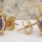 4.18Ct Natural Tanzanite and Diamond 14K Solid Yellow Gold Earrings