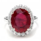8.80 Carats Natural Red Ruby and Diamond 14K Solid White Gold Ring