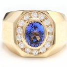 Heavy 5.10Ct Natural Tanzanite and Diamond 14K Solid Yellow Gold Men's Ring