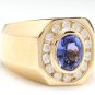 Heavy 5.10Ct Natural Tanzanite and Diamond 14K Solid Yellow Gold Men's Ring