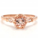1.06 Carats Natural Morganite and Diamond 14K Solid Rose Gold Ring