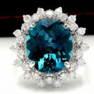9.90 Carats Natural LONDON BLUE TOPAZ and Diamond 14K White Gold Ring