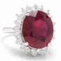 14.05 Carats Red Ruby and Natural Diamond 14K Solid White Gold Ring