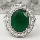 7.60 Carats Natural Emerald and Diamond 14K Solid White Gold Ring
