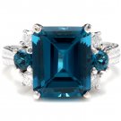 7.75 Carats Natural London Blue Topaz and Diamond 14K Solid White Gold Ring