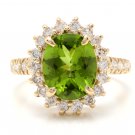 5.15 Carats Natural Peridot and Diamond 14K Solid Yellow Gold Ring