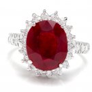 7.90 Carats Natural Red Ruby and Diamond 14K Solid White Gold Ring