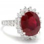 7.90 Carats Natural Red Ruby and Diamond 14K Solid White Gold Ring