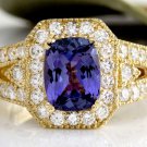 3.30 Carats NATURAL TANZANITE and DIAMOND 14K Solid Yellow Gold Ring