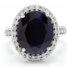 9.80 Carats Natural Sapphire and Diamond 14K Solid White Gold Ring