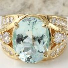 7.71Ct Natural Aquamarine and VS Diamond 14K Solid Yellow Gold Ring