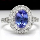 4.00 Carats NATURAL TANZANITE and DIAMOND 14K Solid White Gold Ring