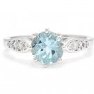 1.82 Carats Natural Aquamarine and Diamond 14K Solid White Gold Ring