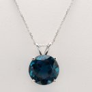 9.35Ct Natural London Blue Topaz 14K Solid White Gold Pendant Necklace