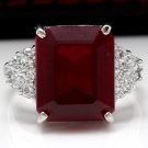 13.00 Carats Natural Red Ruby and Diamond 14K Solid White Gold Ring