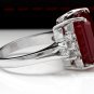 13.00 Carats Natural Red Ruby and Diamond 14K Solid White Gold Ring