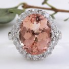 7.70 Carats Natural Morganite and Diamond 14K Solid White Gold Ring