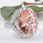 7.70 Carats Natural Morganite and Diamond 14K Solid White Gold Ring