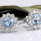 3.25Ct Natural Aquamarine and Diamond 14K Solid White Gold Earrings