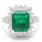 5.10Ct Natural Emerald & Diamond 14K Solid White Gold Ring