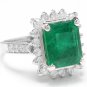 5.10Ct Natural Emerald & Diamond 14K Solid White Gold Ring