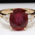 6.50 Carats Red Ruby and Diamond 14K Solid Yellow Gold Ring