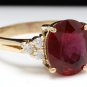 6.50 Carats Red Ruby and Diamond 14K Solid Yellow Gold Ring