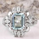 3.50 Carats NATURAL AQUAMARINE and DIAMOND 14K Solid White Gold Ring