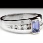 1.00 Carat NATURAL TANZANITE and DIAMOND 14K Solid White Gold Ring