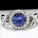 2.00 Carats NATURAL TANZANITE and DIAMOND Platinum Ring