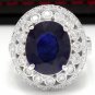 8.20Ct Natural Blue Sapphire & Diamond 14K White Solid Gold Ring