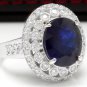 8.20Ct Natural Blue Sapphire & Diamond 14K White Solid Gold Ring