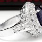 8.20Ct Natural Blue Sapphire & Diamond 14K White Solid Gold Ring