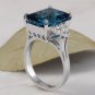 8.85 Carats Natural LONDON BLUE TOPAZ & Diamond 14K Solid White Gold Ring