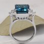8.85 Carats Natural LONDON BLUE TOPAZ & Diamond 14K Solid White Gold Ring