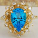 Estate 5.22 Carats Natural SWISS BLUE TOPAZ and Diamond 14K Yellow Gold Ring